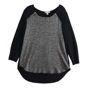 Christopher Banks Tunic Top Womens Large Black Gray Silver Metallic Side Front Z